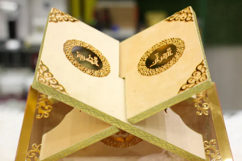 Peach Acrylic Box Quran Pak with Rehal, Tasbih, and Counter