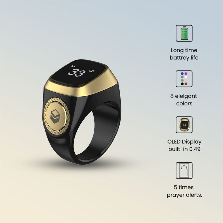Iqibla Smart Tasbih: A New Digital Tasbeeh Ring Lite with Tally Counter, Prayer Time Vibration Reminder, and Waterproof Design for Muslim Zikr